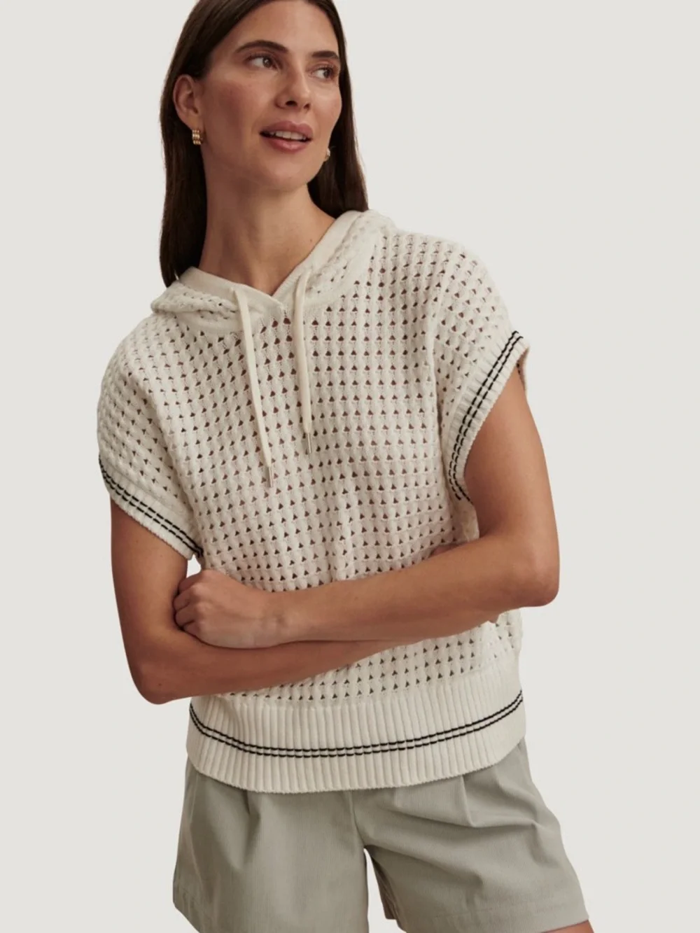 NWT Varley Vittoria Open Stitch Knit Hoodie in Snow White, size S - Picture 1 of 8